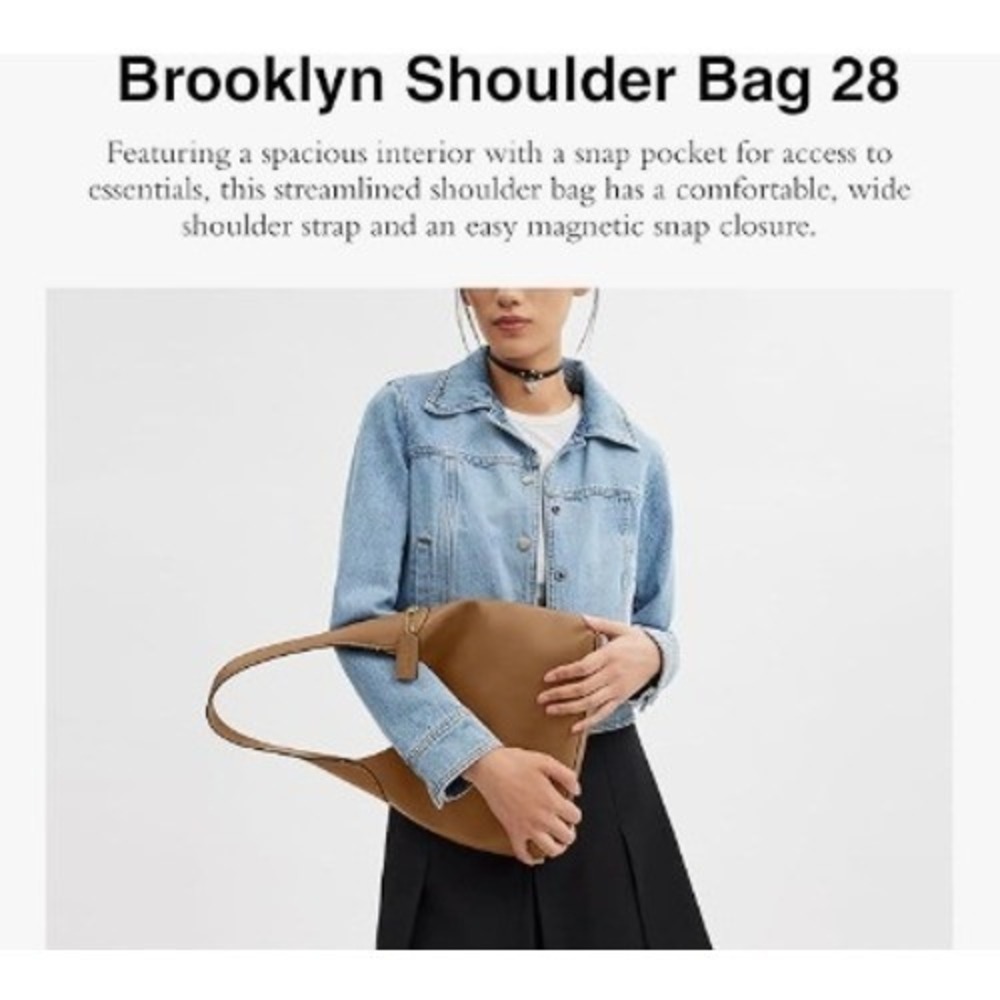 Coach Brooklyn Shoulder Bag 28 Honey Brown‎ Natural Grain Leather Magnetic NEW - Picture 4 of 6